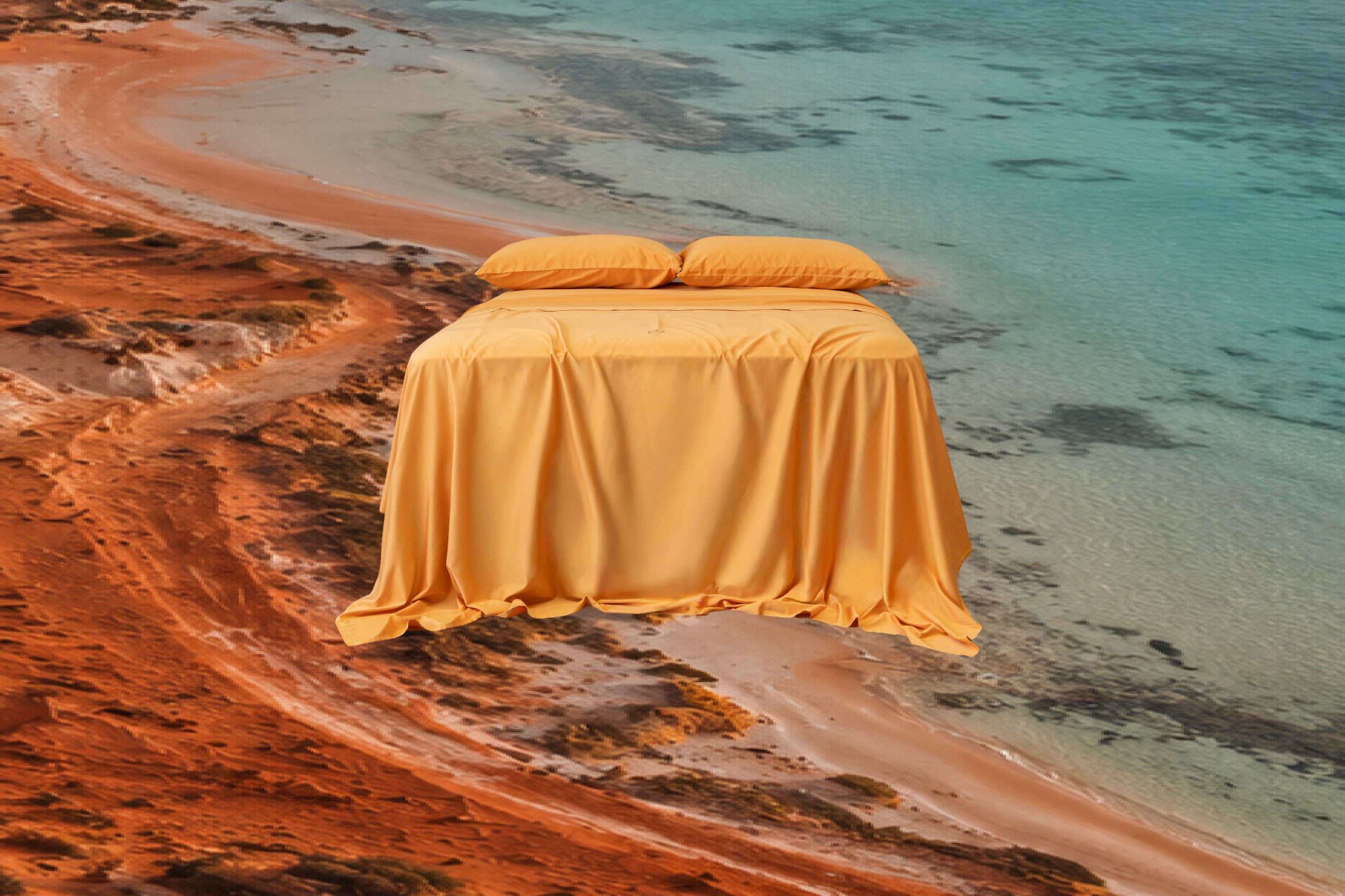 Shark Bay bedding against the Australian landscape that inspired the colour