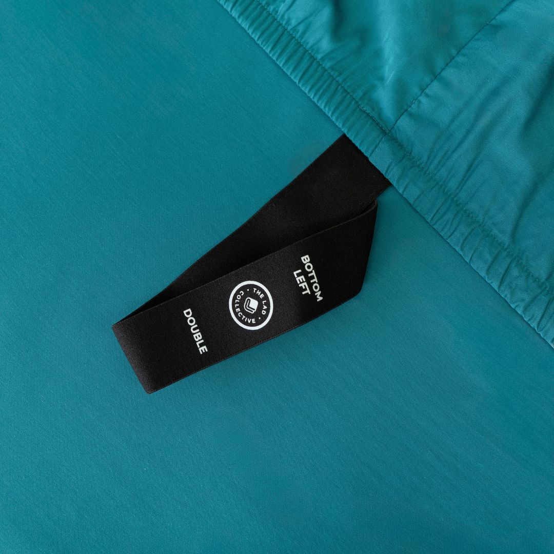 Teal bed sheets with corner straps 