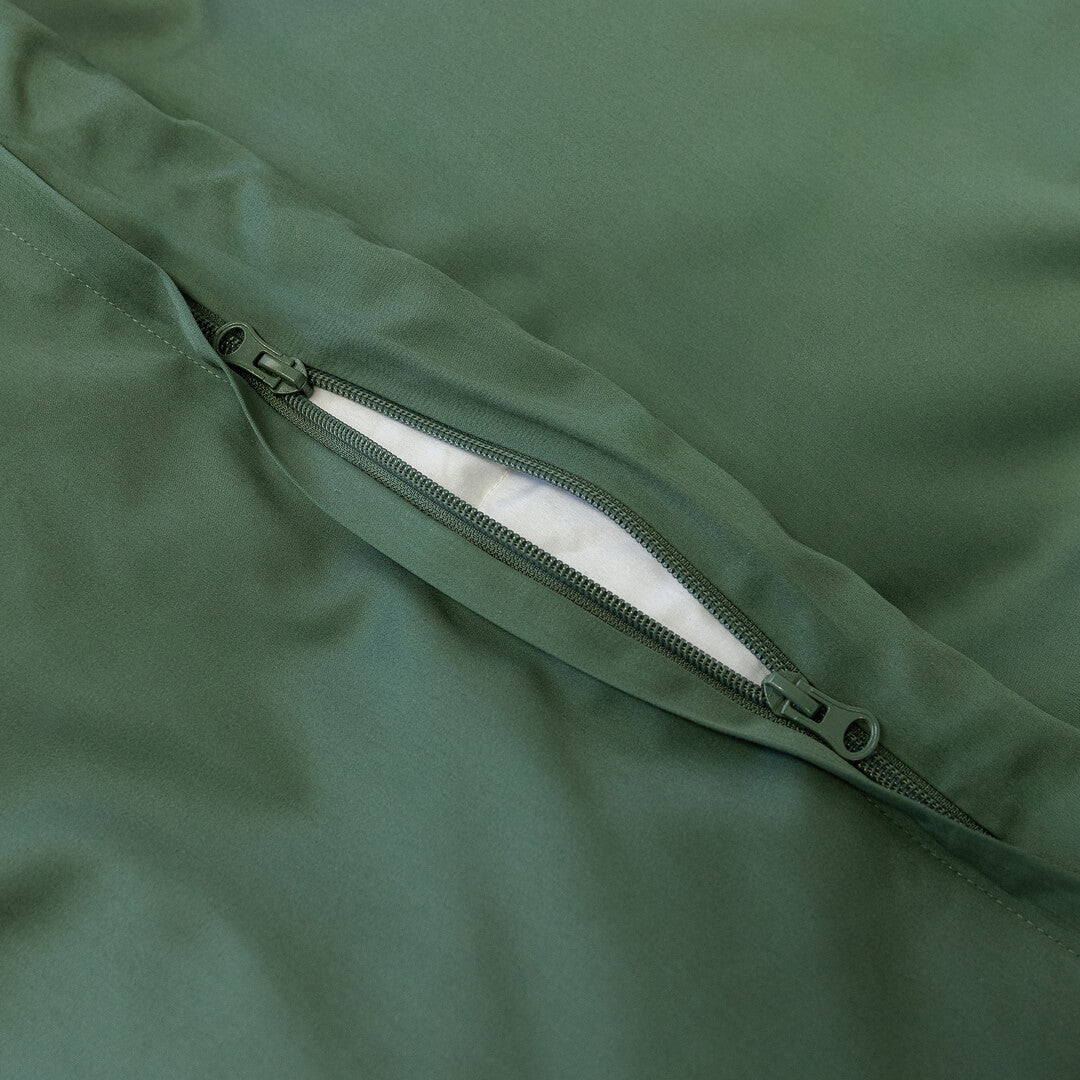 Close-up of a green fabric with a zipper,