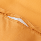Close-up detail of a mustard yellow quilt cover featuring a dual zipper closure