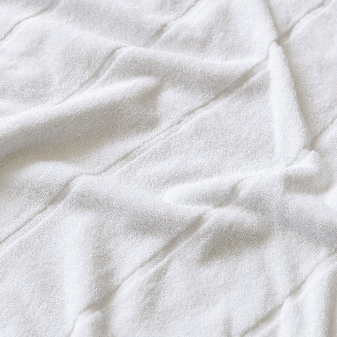 Close-up of white textured fabric towel.