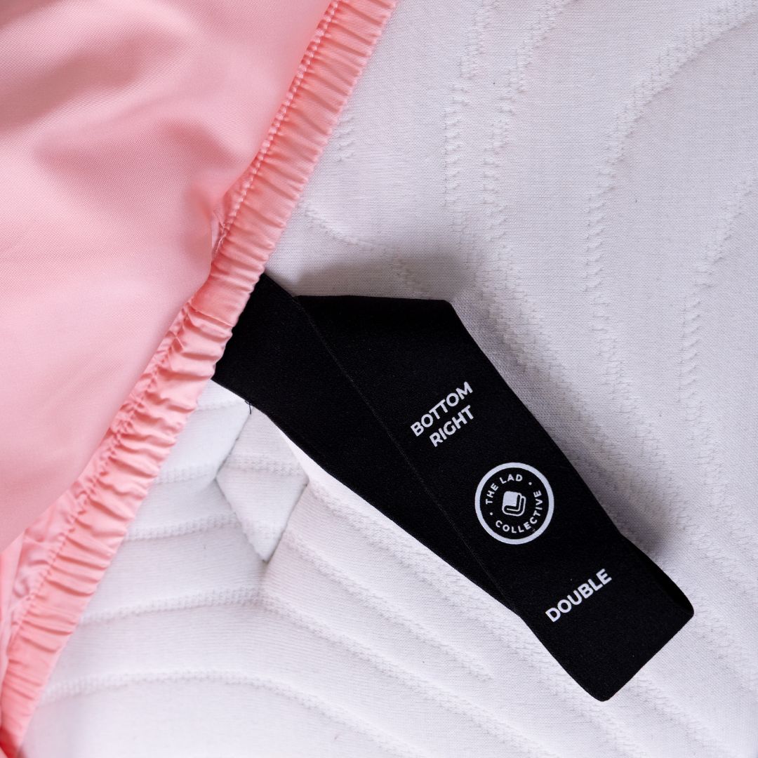Loop label showing “Bottom Right” and “Double” on Streak Bay fitted sheet.