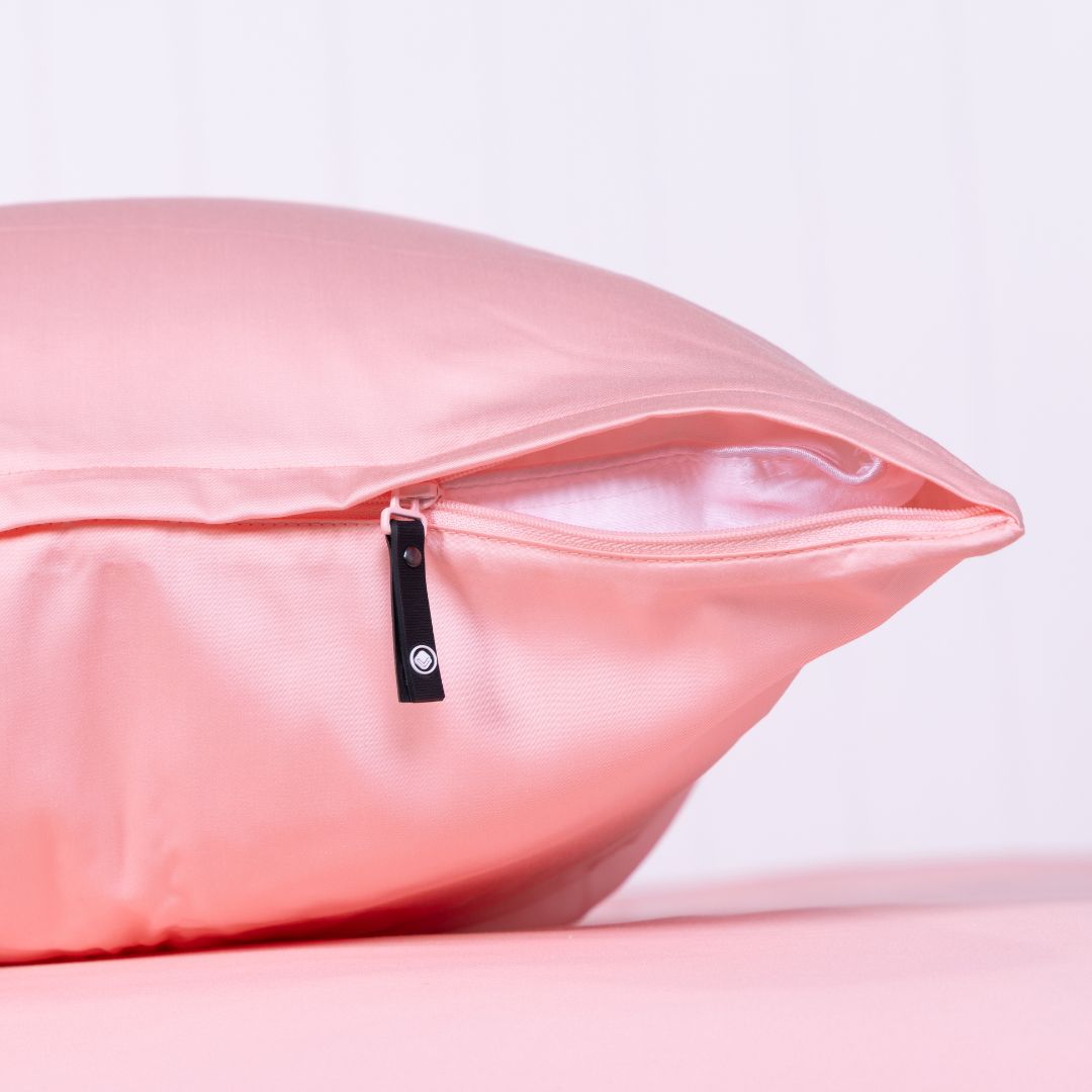 Close-up of single Streak Bay pillowcase with invisible zipper pull.