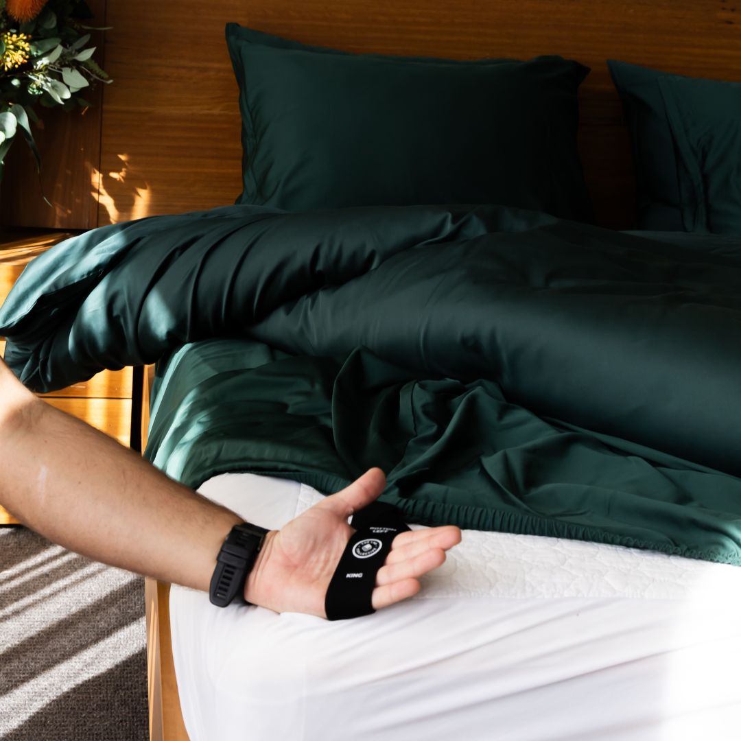 Forest Green sheets with hand inside corner loop